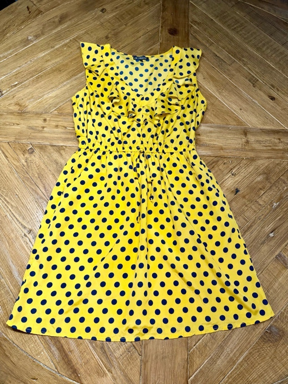 Bebop Mustard Yellow Polka Dot Ruffle Dress | Size Medium - Picture 5 of 11